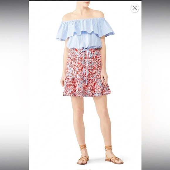 Paloma Blue 100% Silk Mini Skirt Floral 90’s Babydoll Tiered Sz L - Picture 1 of 8